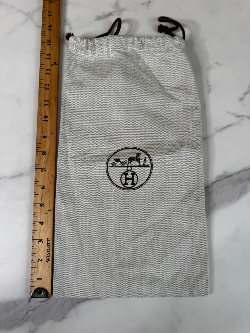 Authentic Hermes Herringbone Tweed Drawstring Dust Bag 15X9